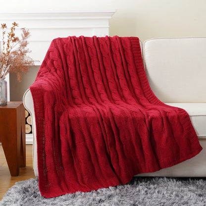 Knitted Throw Blanket – Plaid Crochet Soft Acrylic Knit – Cozy Lightweight Decorative Sofa & Bed Throw