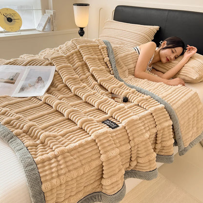 Plush Striped Fleece Throw Blanket