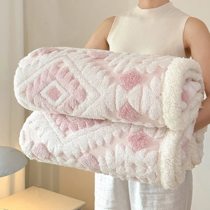 Geometric Pattern Jacquard Sherpa Throw Blanket