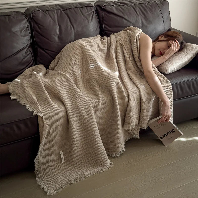 Cotton Muslin Blanket – Lightweight Bed Throw – Sofa Throw – Multi-Layer Gauze Blanket – All-Season Cozy Blanket – Breathable Couch Blanket