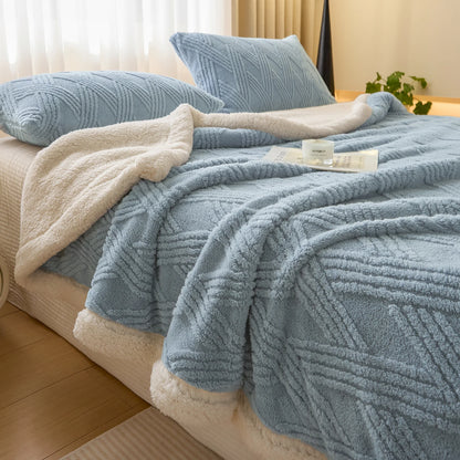 Textured Striped Diamond Sherpa Fleece Throw Blanket