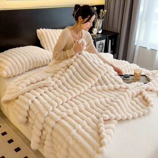 Luxury Faux Rabbit Fur Throw Blanket