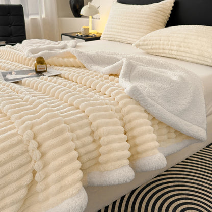 Striped Fleece & Sherpa Reversible Throw Blanket