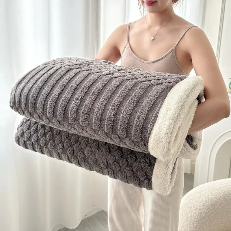 Thick Textured Sherpa Fleece Throw Blanket