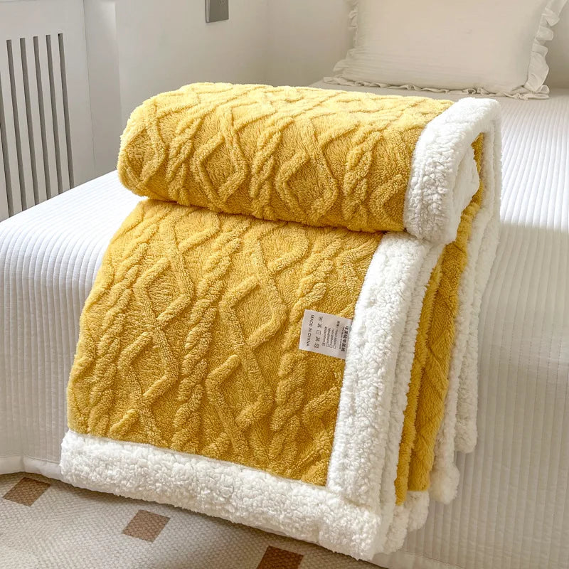 Solid Color Reversible Sherpa Fleece Throw Blanket