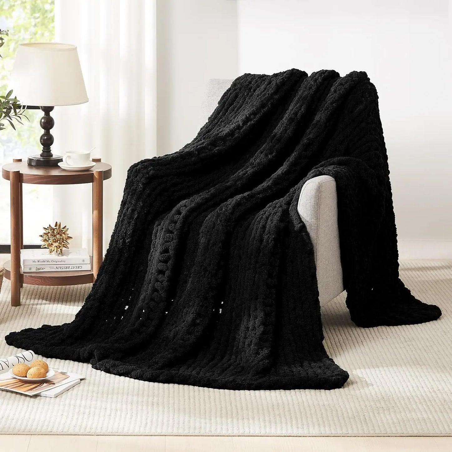 Hand-Knitted Chunky Knit Blanket (Chenille)