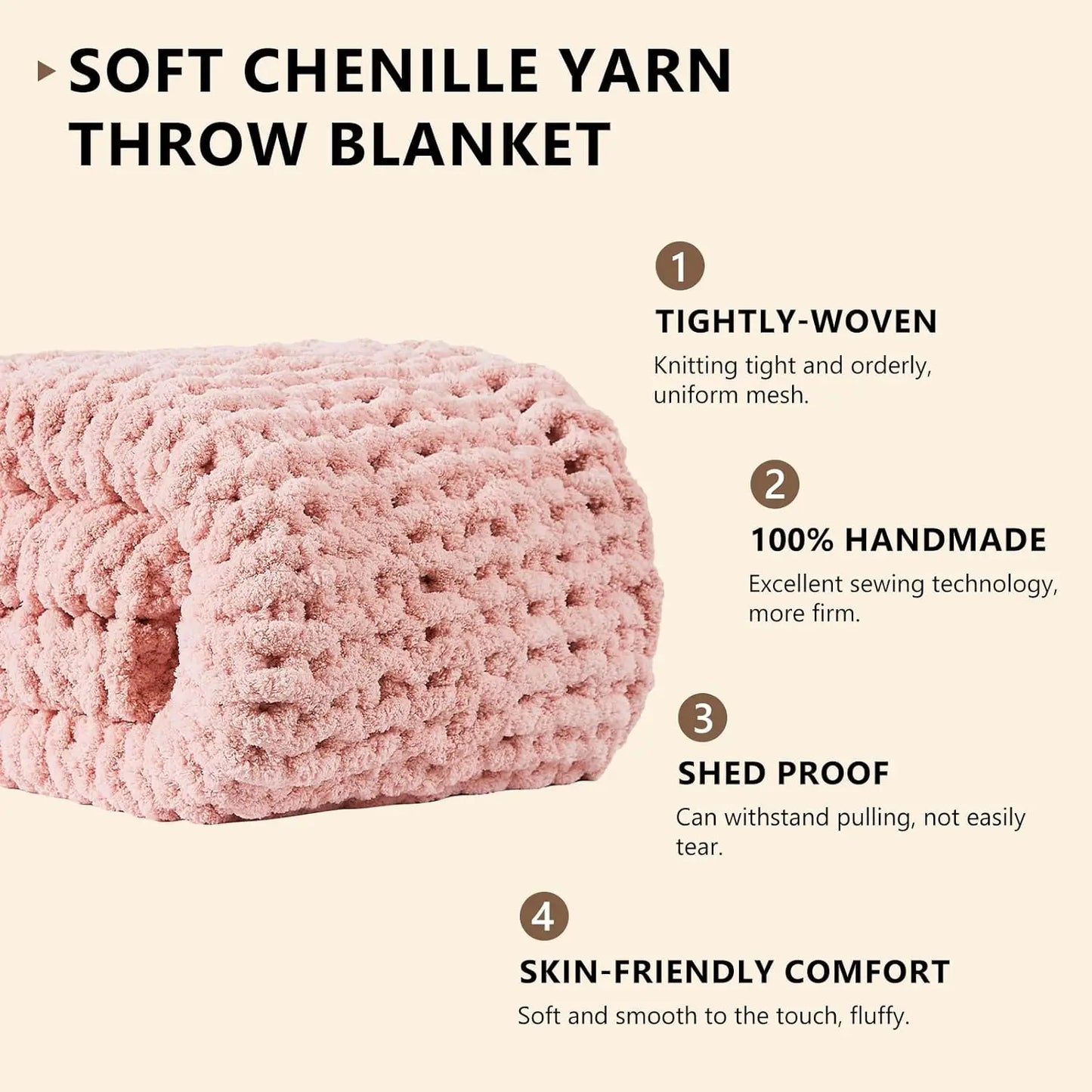 Hand-Knitted Chunky Knit Blanket (Chenille)