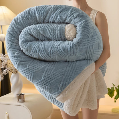 Textured Striped Diamond Sherpa Fleece Throw Blanket