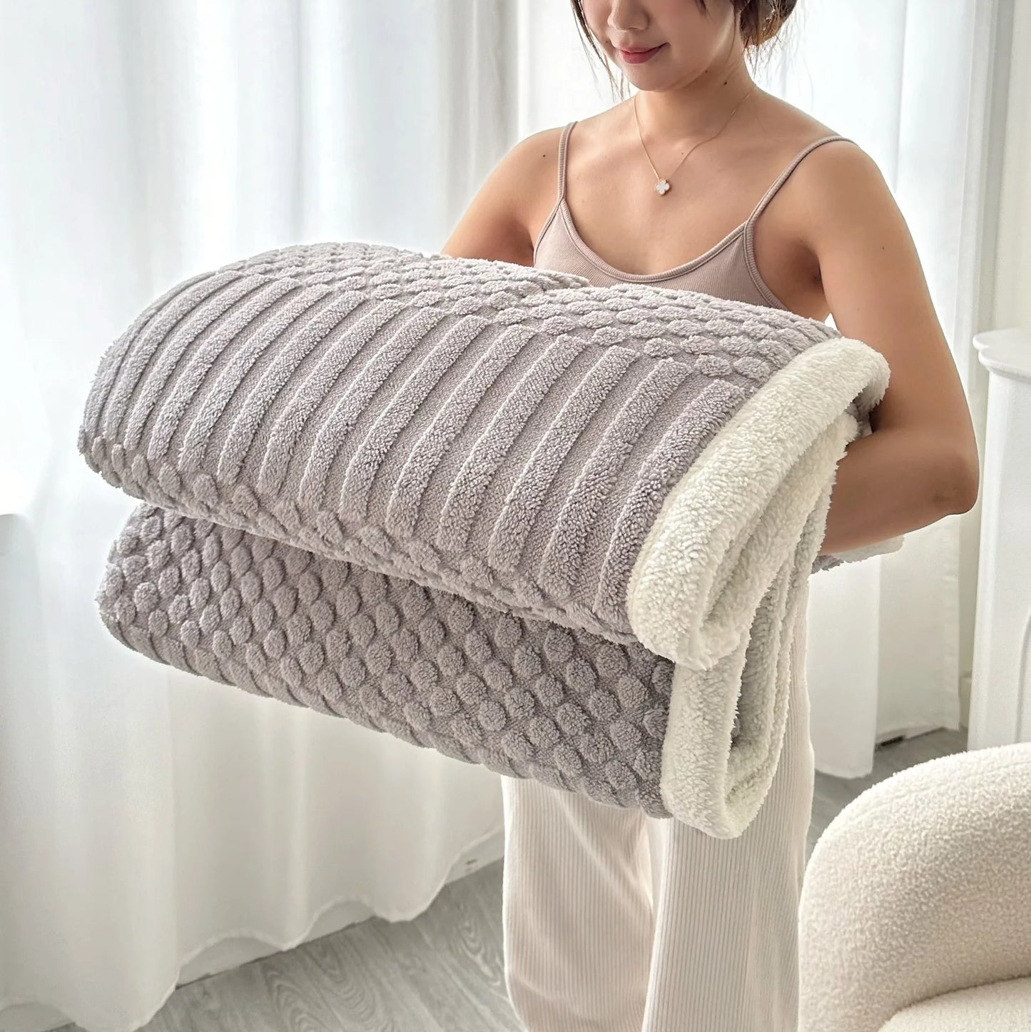 Thick Textured Sherpa Fleece Throw Blanket