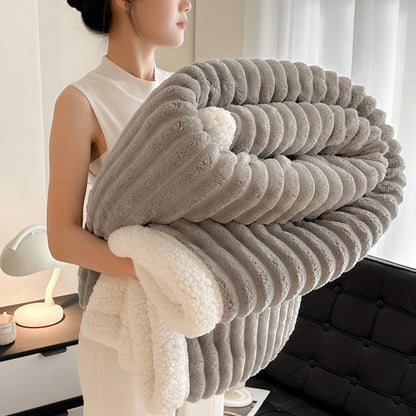 Striped Fleece & Sherpa Reversible Throw Blanket