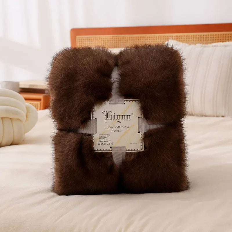 Luxury Faux Fox Plush Throw Blanket