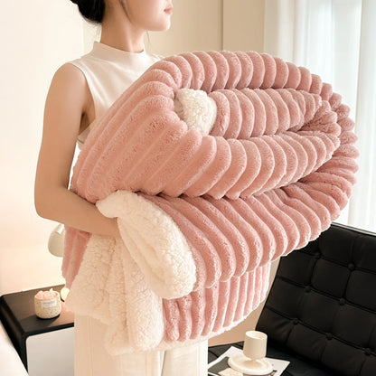 Striped Fleece & Sherpa Reversible Throw Blanket