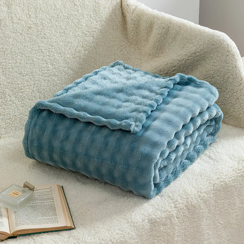 Plush Fleece Throw Blanket – Striped Reversible Textured Blanket – Soft Lightweight Cozy Warm All-Season Throw