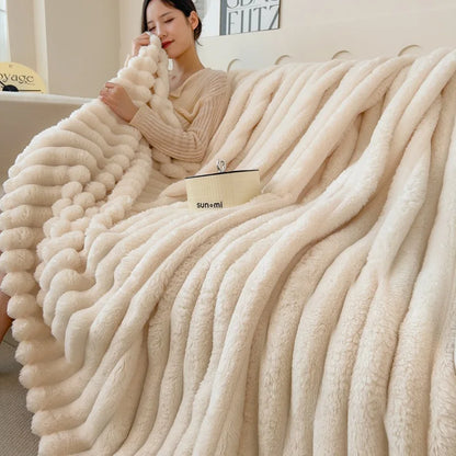 Luxury Faux Rabbit Fur Throw Blanket