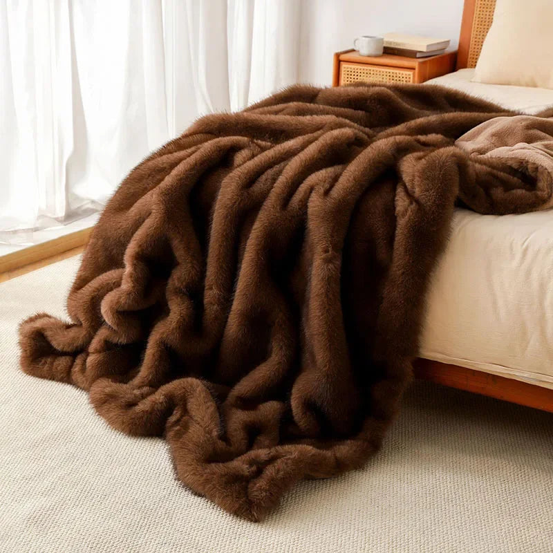 Luxury Faux Fox Plush Throw Blanket