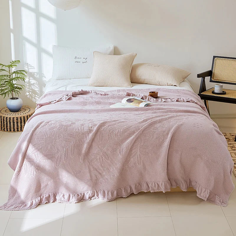 Breathable Waffle Cotton Blanket – Lightweight 100% Cotton Waffle Weave Throw – All-Season Bed Blanket – Cozy Sofa & Couch Blanket – Decorative Summer Blanket – Machine Washable