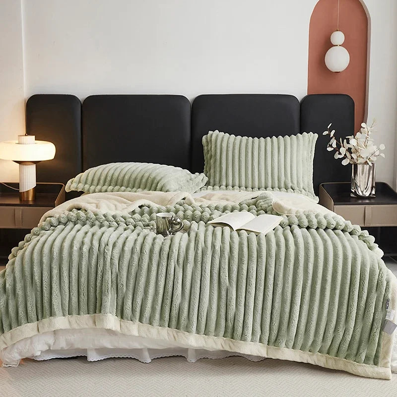 Fluffy Fleece Throw Blanket – Thick Warm Bed Blanket – Sofa Throw – Couch Blanket – Cozy Plush Blanket – Striped Decorative Blanket – All-Season Blanket