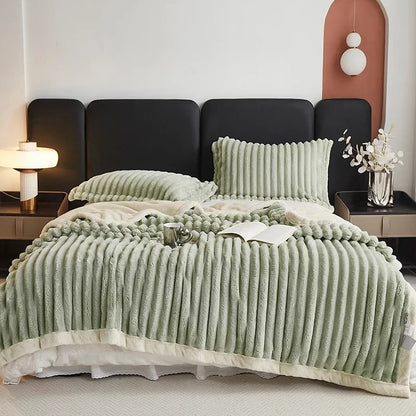 Fluffy Fleece Throw Blanket – Thick Warm Bed Blanket – Sofa Throw – Couch Blanket – Cozy Plush Blanket – Striped Decorative Blanket – All-Season Blanket