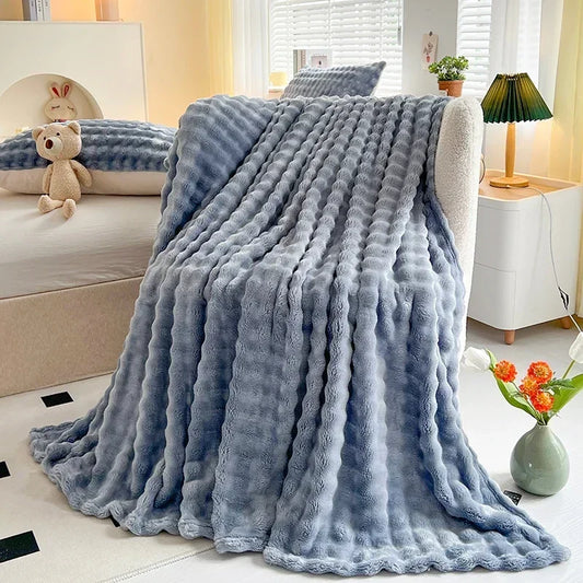 Plush Fleece Throw Blanket – Bubble Textured Soft Blanket – Lightweight Cozy Warm Bed & Sofa Throw