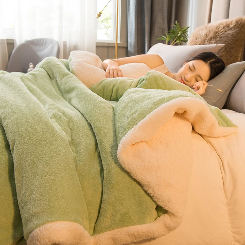 Flannel & Sherpa Reversible Winter Throw Blanket