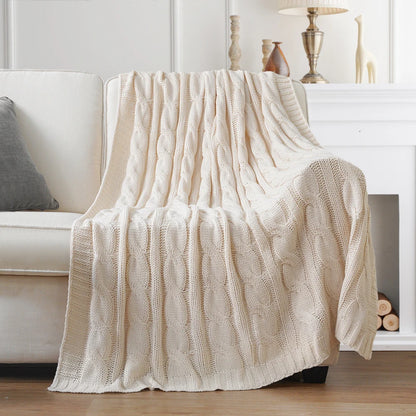 Knitted Throw Blanket – Plaid Crochet Soft Acrylic Knit – Cozy Lightweight Decorative Sofa & Bed Throw