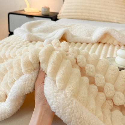 Striped Fleece & Sherpa Reversible Throw Blanket