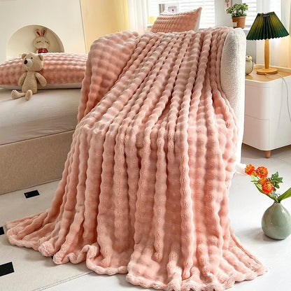 Plush Fleece Throw Blanket – Bubble Textured Soft Blanket – Lightweight Cozy Warm Bed & Sofa Throw