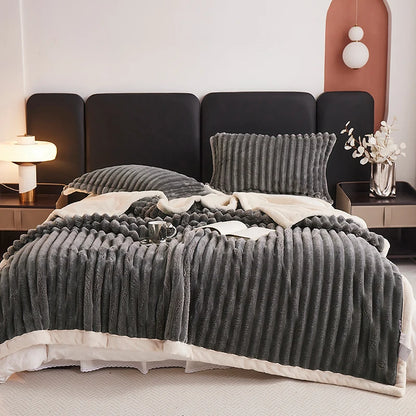Fluffy Fleece Throw Blanket – Thick Warm Bed Blanket – Sofa Throw – Couch Blanket – Cozy Plush Blanket – Striped Decorative Blanket – All-Season Blanket