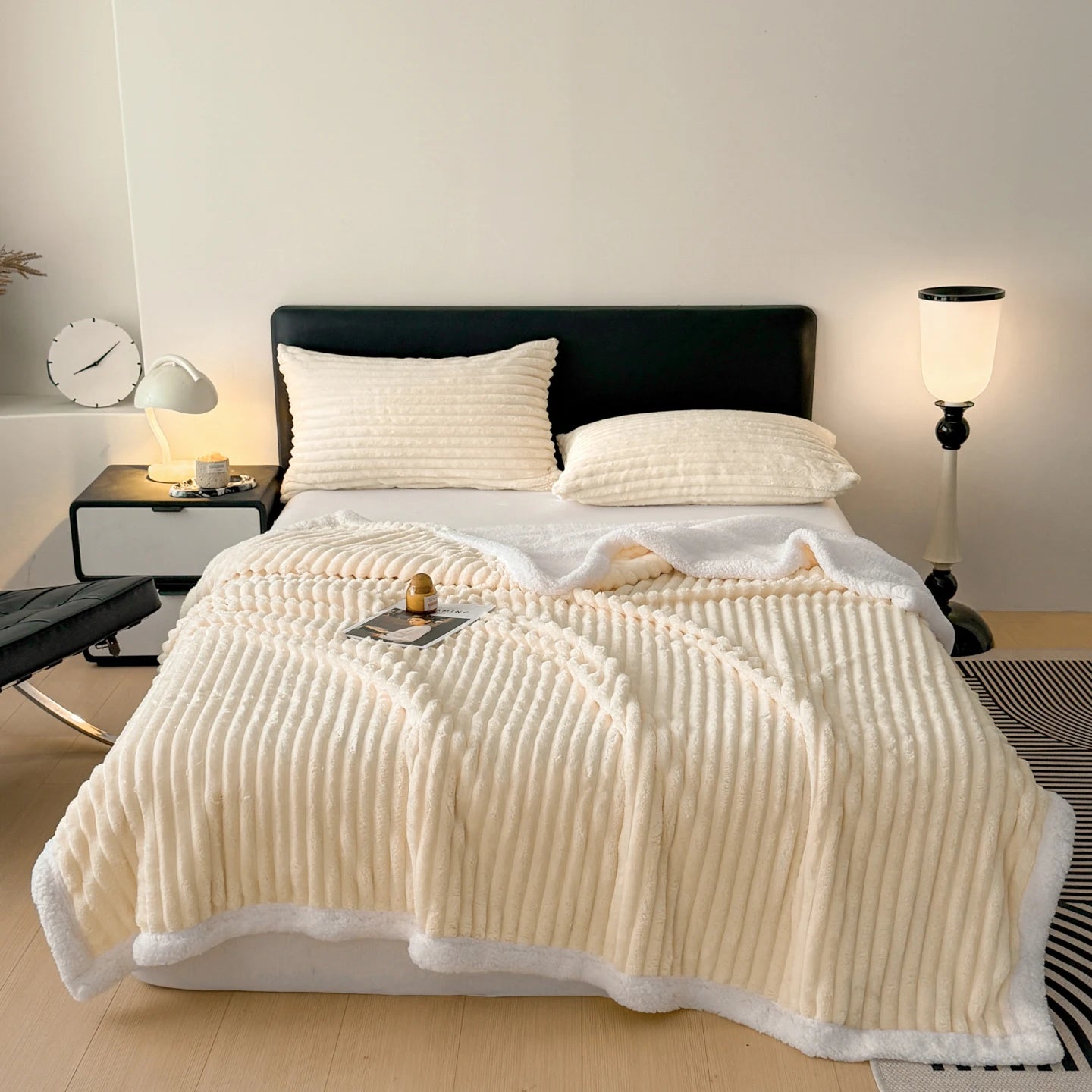 Striped Fleece & Sherpa Reversible Throw Blanket