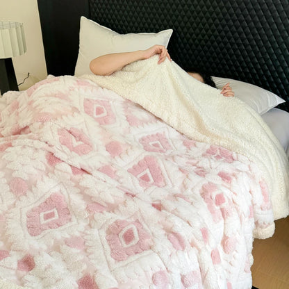 Geometric Pattern Jacquard Sherpa Throw Blanket