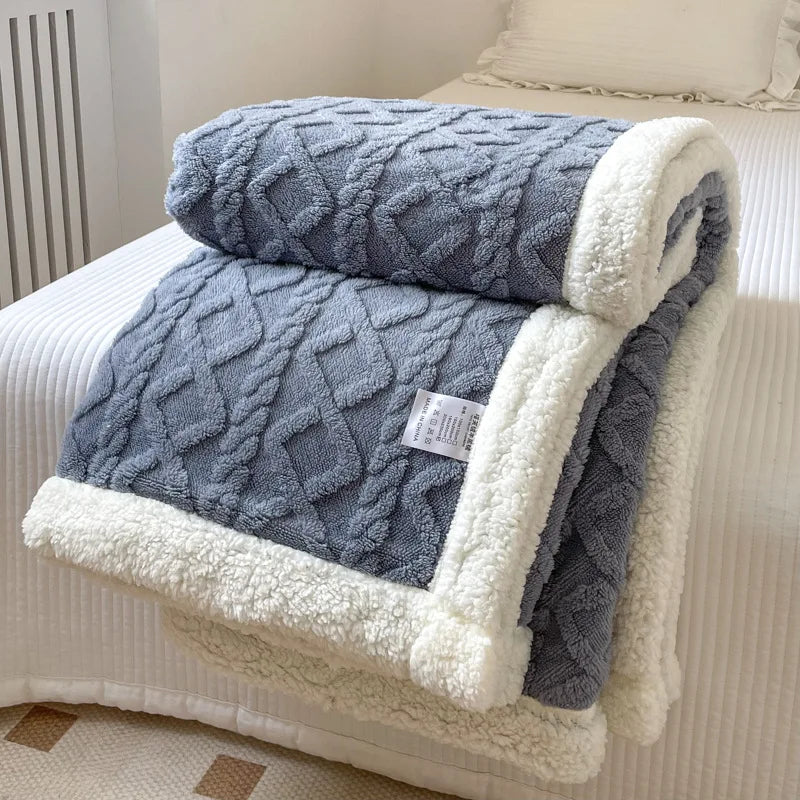 Solid Color Reversible Sherpa Fleece Throw Blanket