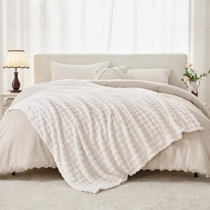 Plush Fleece Throw Blanket – Striped Reversible Textured Blanket – Soft Lightweight Cozy Warm All-Season Throw