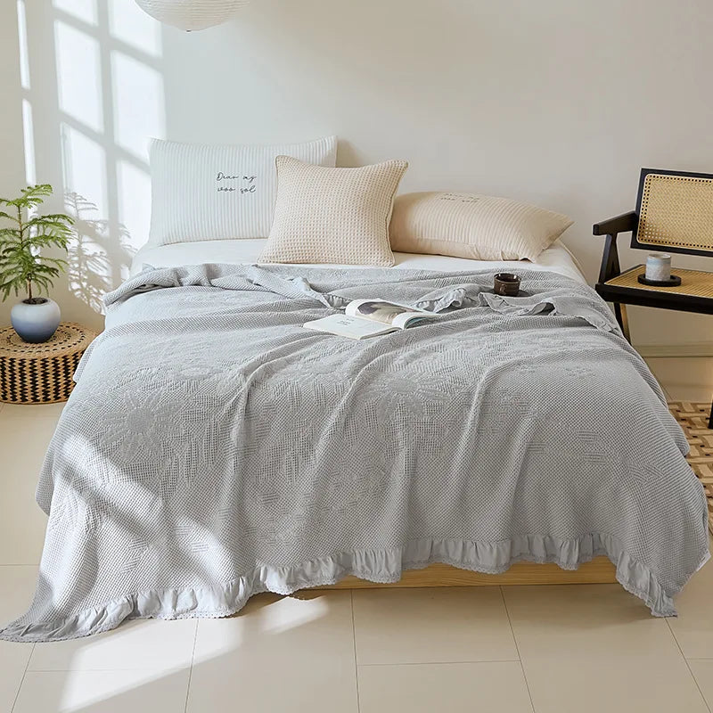 Breathable Waffle Cotton Blanket – Lightweight 100% Cotton Waffle Weave Throw – All-Season Bed Blanket – Cozy Sofa & Couch Blanket – Decorative Summer Blanket – Machine Washable