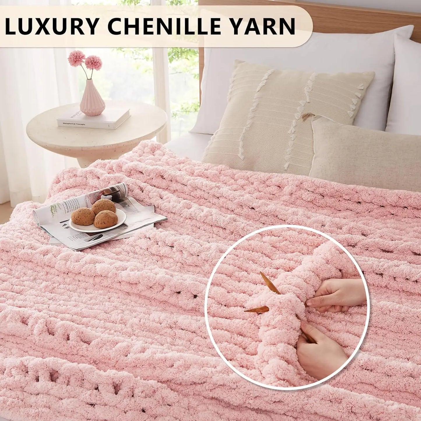 Hand-Knitted Chunky Knit Blanket (Chenille)