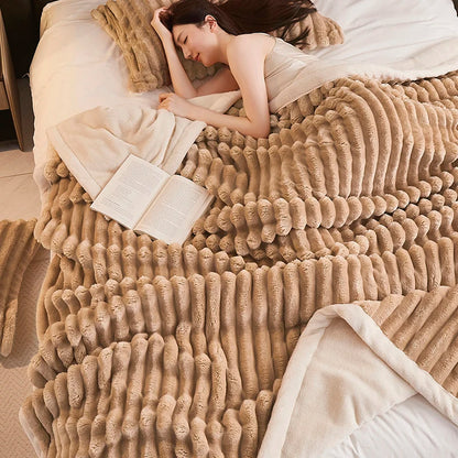Fluffy Fleece Throw Blanket – Thick Warm Bed Blanket – Sofa Throw – Couch Blanket – Cozy Plush Blanket – Striped Decorative Blanket – All-Season Blanket