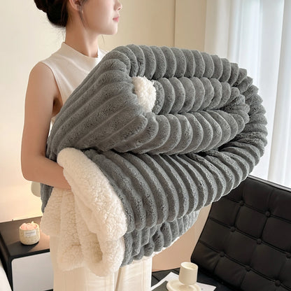 Striped Fleece & Sherpa Reversible Throw Blanket