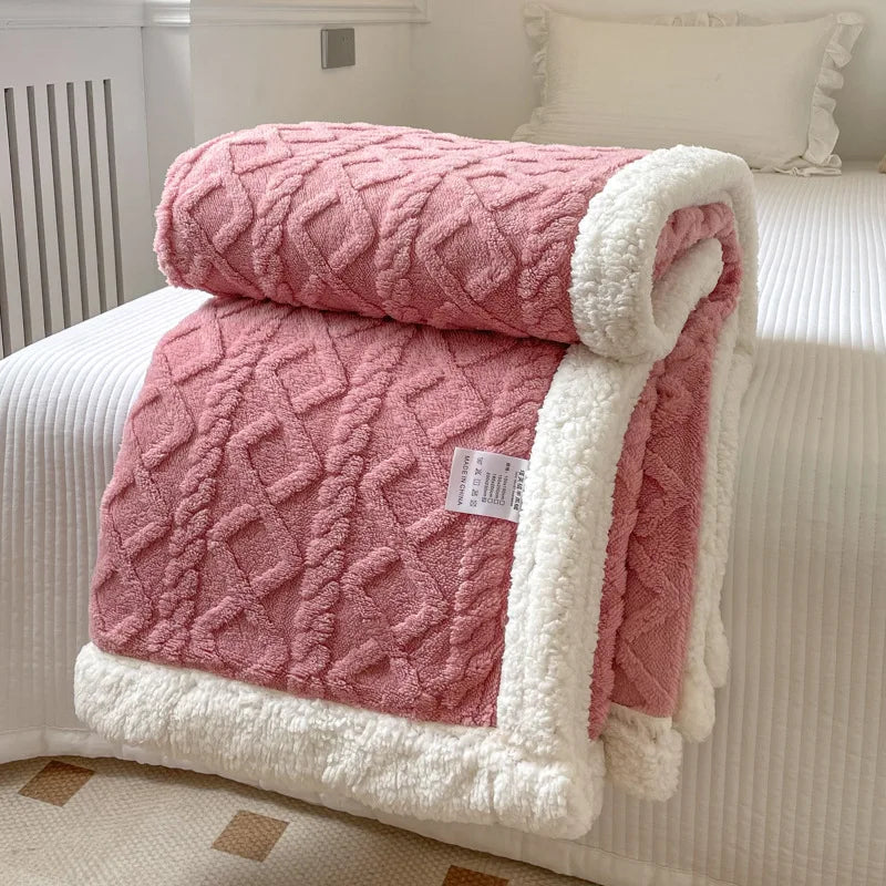 Solid Color Reversible Sherpa Fleece Throw Blanket