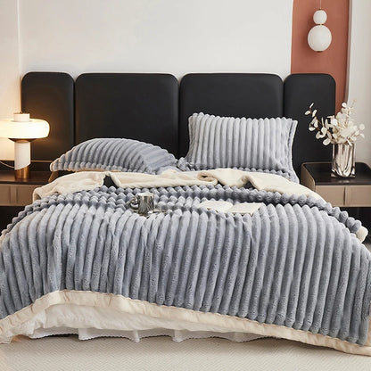 Fluffy Fleece Throw Blanket – Thick Warm Bed Blanket – Sofa Throw – Couch Blanket – Cozy Plush Blanket – Striped Decorative Blanket – All-Season Blanket