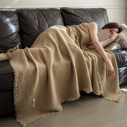 Cotton Muslin Blanket – Lightweight Bed Throw – Sofa Throw – Multi-Layer Gauze Blanket – All-Season Cozy Blanket – Breathable Couch Blanket
