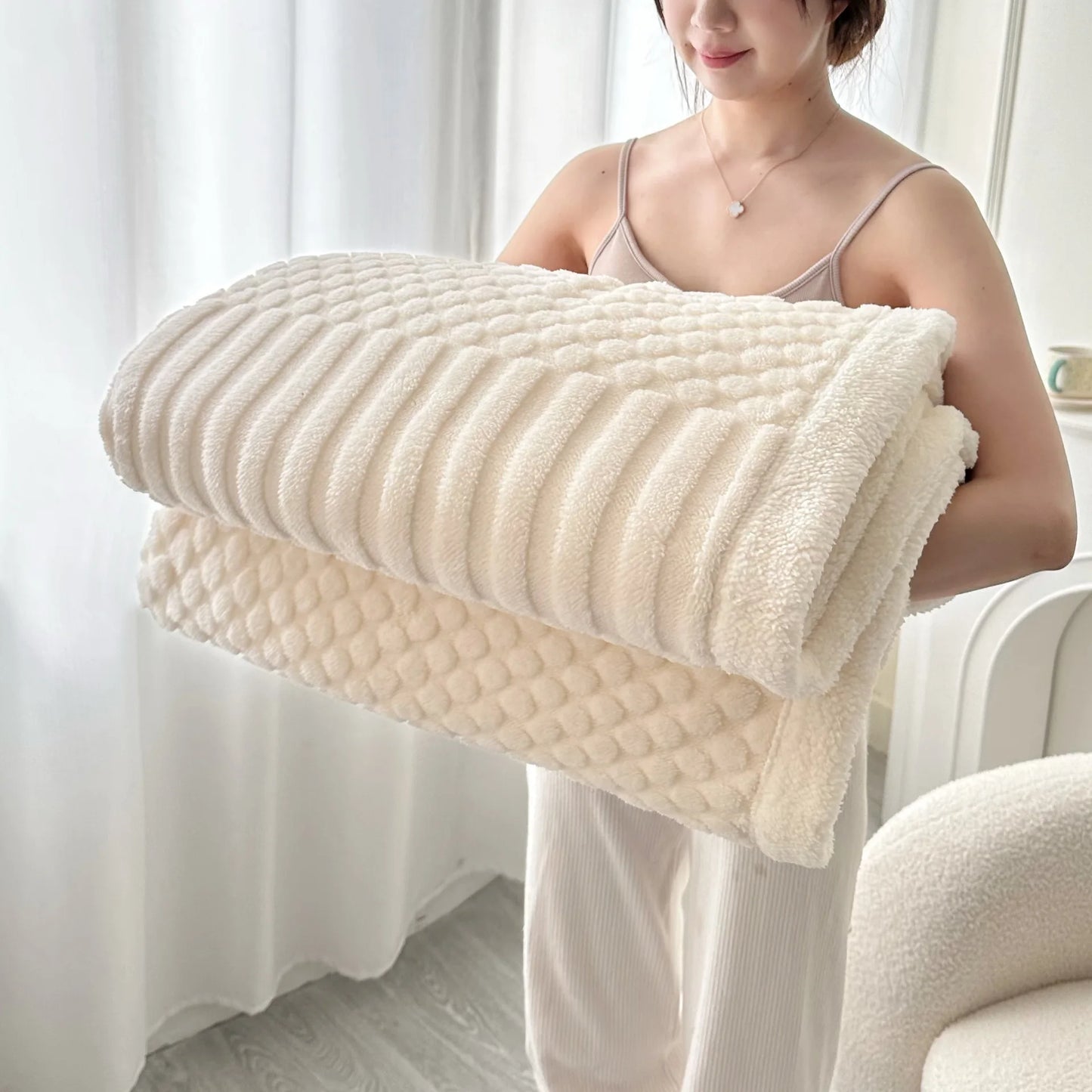 Thick Textured Sherpa Fleece Throw Blanket