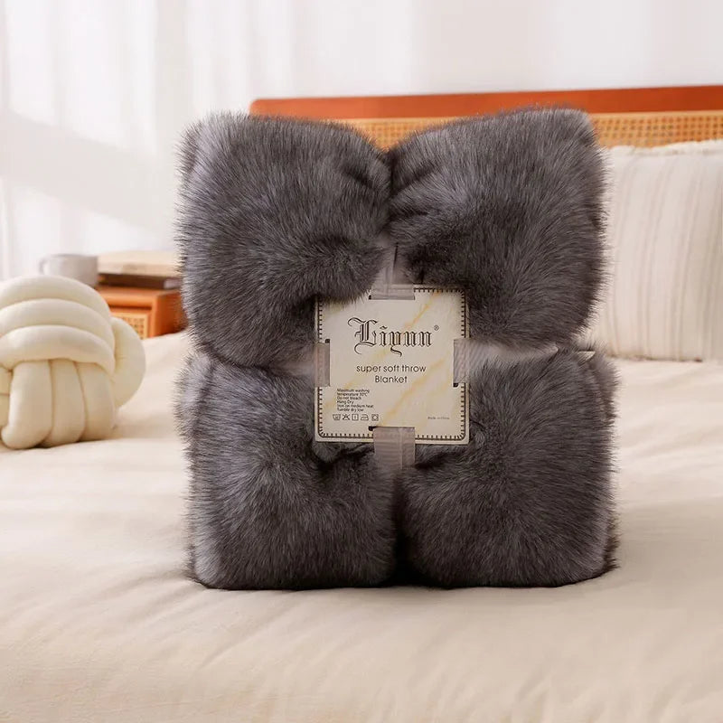 Luxury Faux Fox Plush Throw Blanket