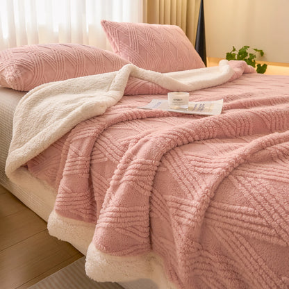 Textured Striped Diamond Sherpa Fleece Throw Blanket
