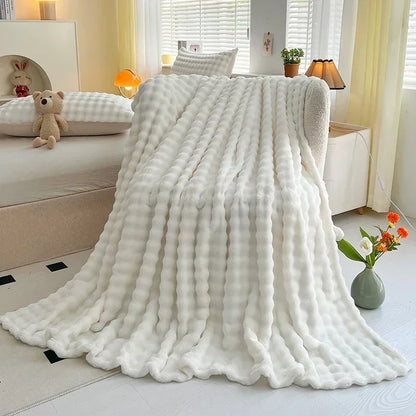 Plush Fleece Throw Blanket – Bubble Textured Soft Blanket – Lightweight Cozy Warm Bed & Sofa Throw