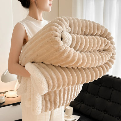 Striped Fleece & Sherpa Reversible Throw Blanket