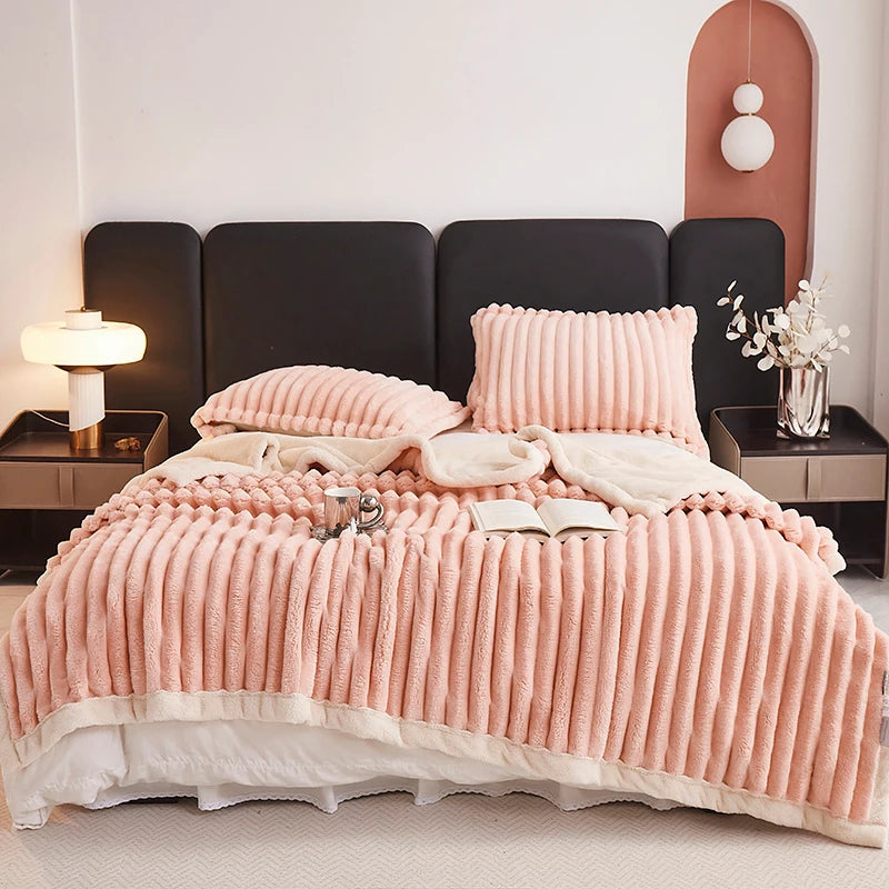 Fluffy Fleece Throw Blanket – Thick Warm Bed Blanket – Sofa Throw – Couch Blanket – Cozy Plush Blanket – Striped Decorative Blanket – All-Season Blanket