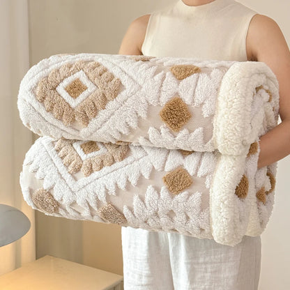 Geometric Pattern Jacquard Sherpa Throw Blanket