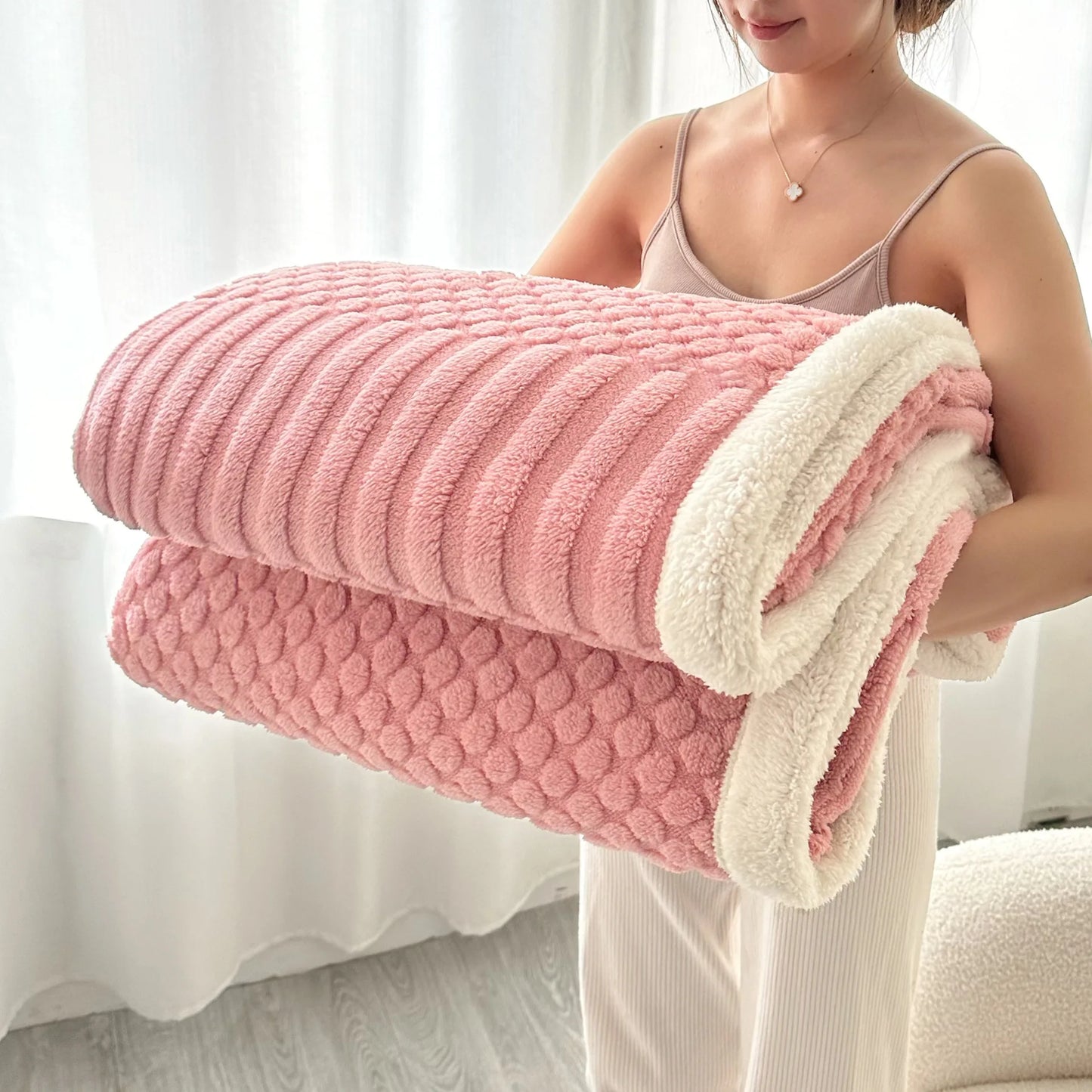 Thick Textured Sherpa Fleece Throw Blanket