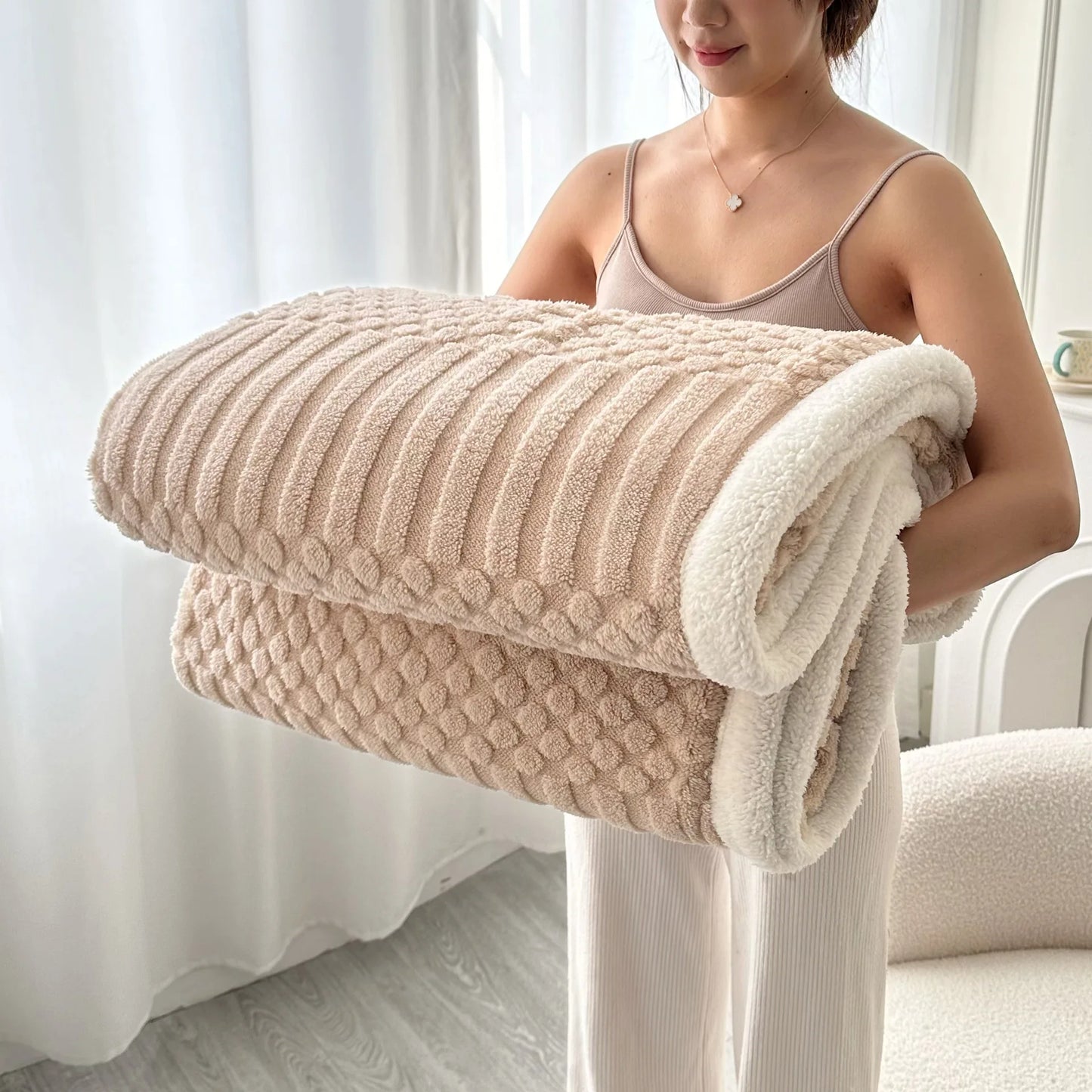 Thick Textured Sherpa Fleece Throw Blanket