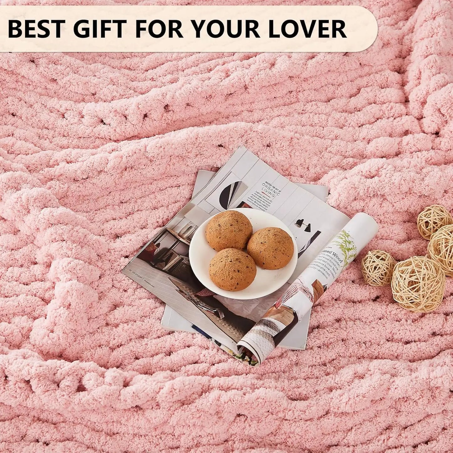 Hand-Knitted Chunky Knit Blanket (Chenille)