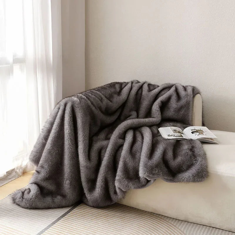 Luxury Faux Fox Plush Throw Blanket